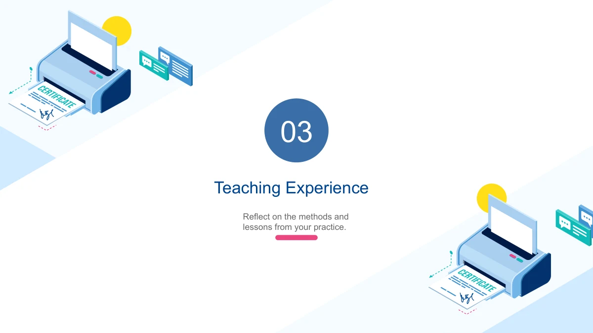 تقدم دائرة زرقاء تحمل 03 الخبرة التدريسية بين رسمين لأجهزة رقمية.