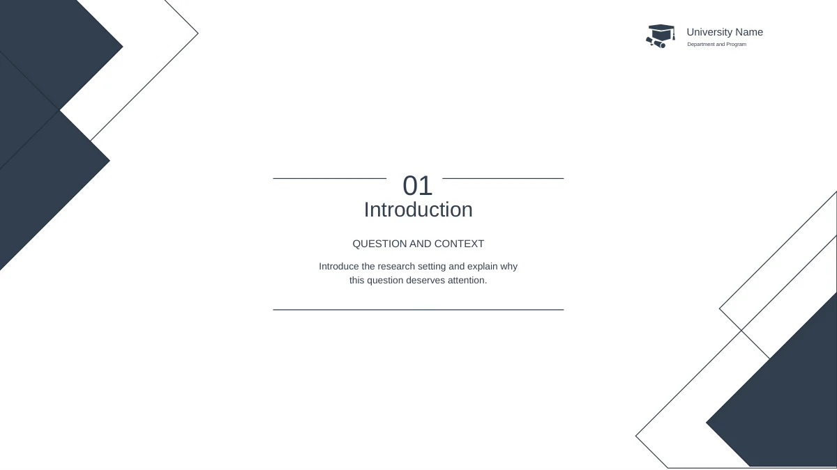 A centered 01 and Introduction title sit between thin slate lines and angular corner decorations.