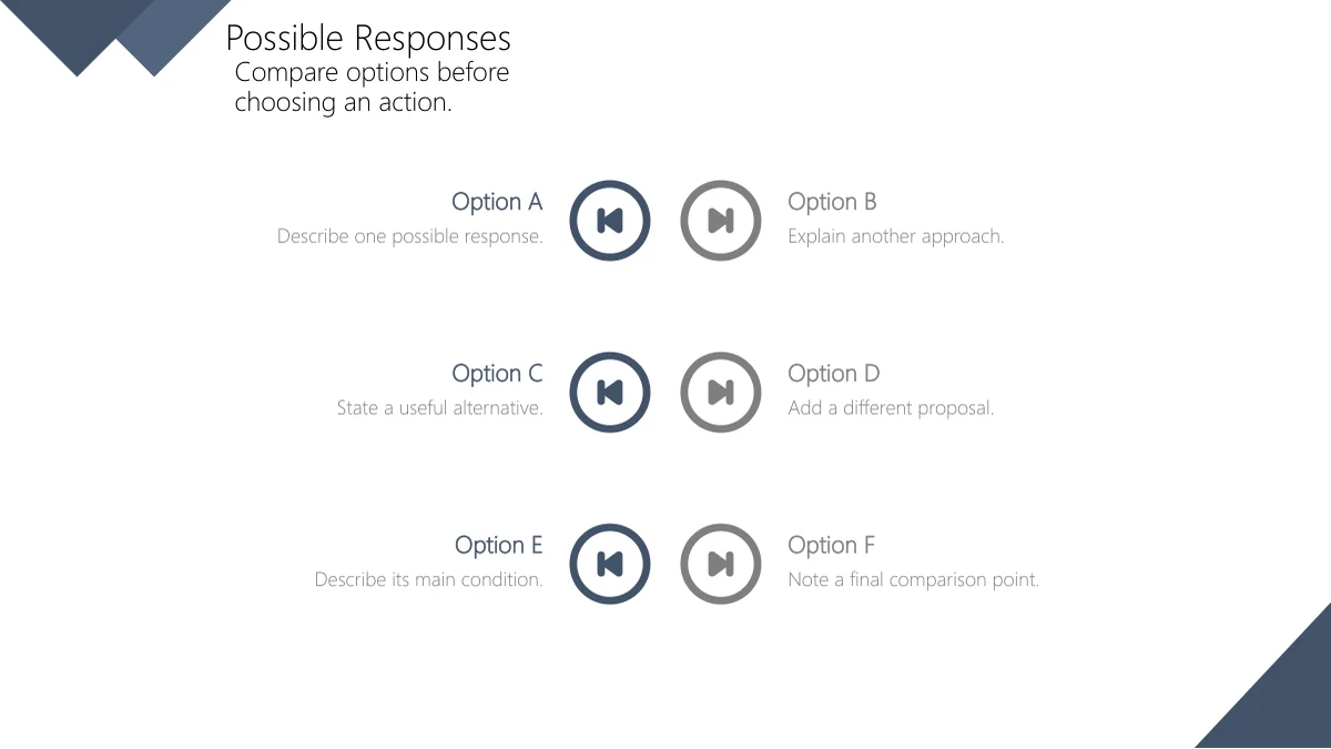 Slate Diamond Business Review Presentation Template: Six Possible Responses on slide 12