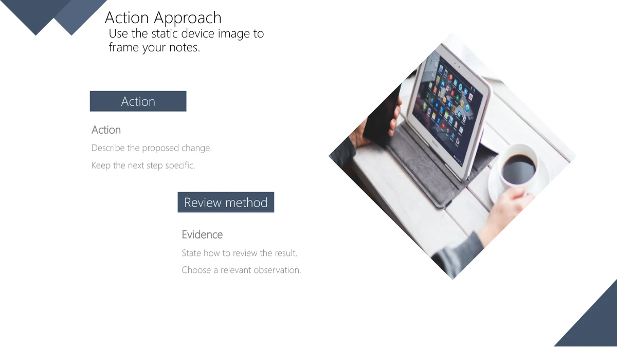 Slate Diamond Business Review Presentation Template: Action Approach on slide 16