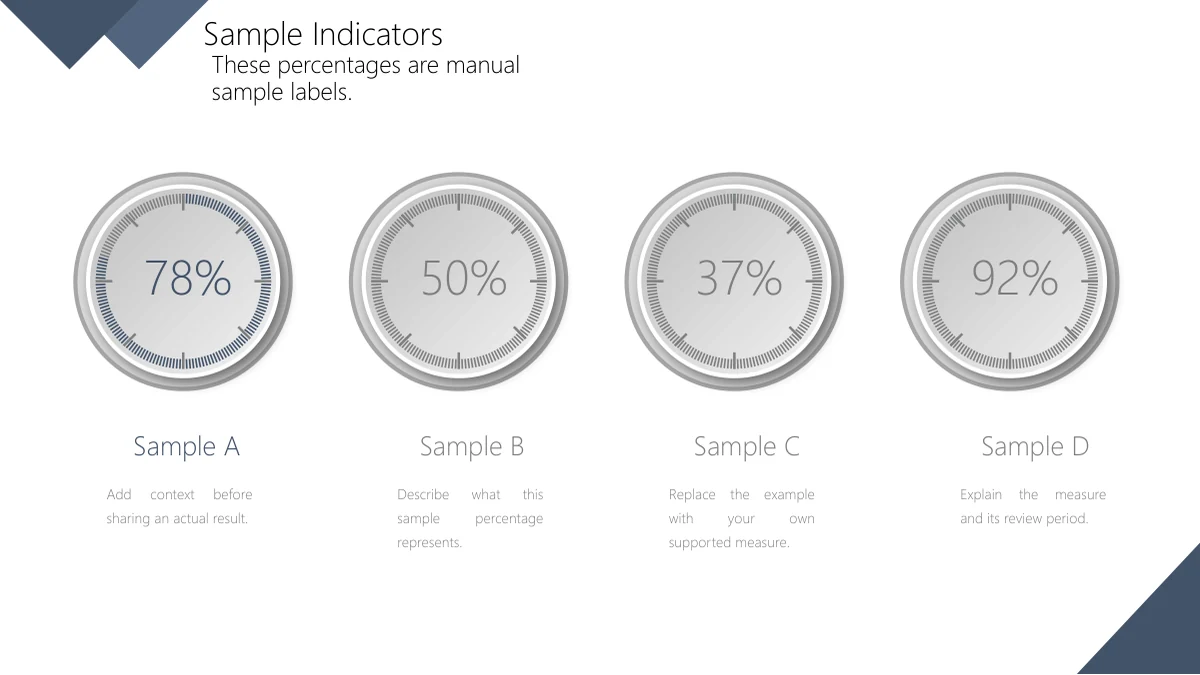 Slate Diamond Business Review Presentation Template: Four Sample Percentage Rings on slide 17