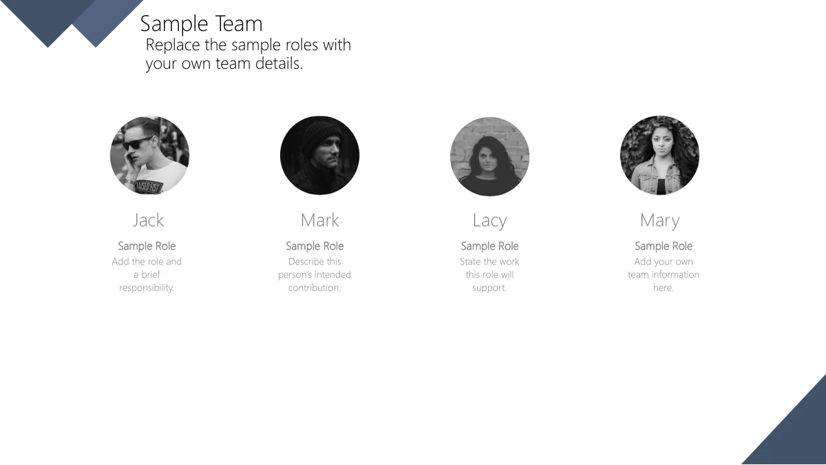Slate Diamond Business Review Presentation Template: Sample Team Profiles on slide 20