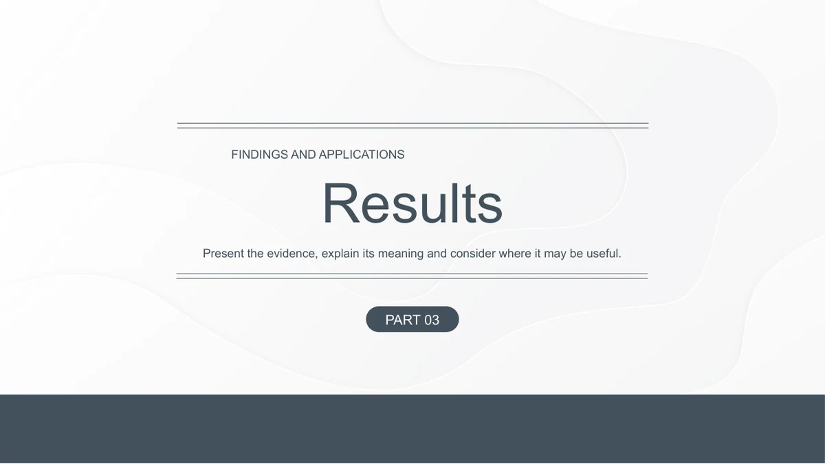 Slide 11: Results opens the third chapter using the same pale paper layers and slate blue lower border.