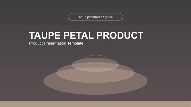Modelo de Apresentação Produto com Pétalas Taupe — Pétalas ovais translúcidas se sobrepõem sobre um fundo carvão com um slogan de produto.