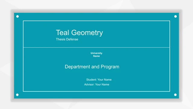 Cover headed “Teal Geometry”, with “Thesis Defense” as the subtitle.