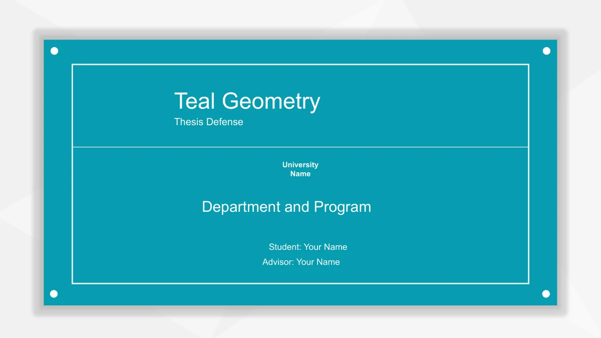 Cover headed “Teal Geometry”, with “Thesis Defense” as the subtitle.