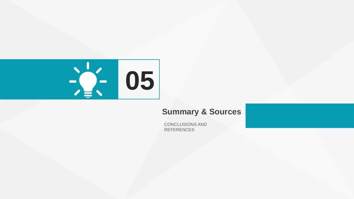 Chapter 05 divider with a lightbulb icon and Summary & Sources heading.