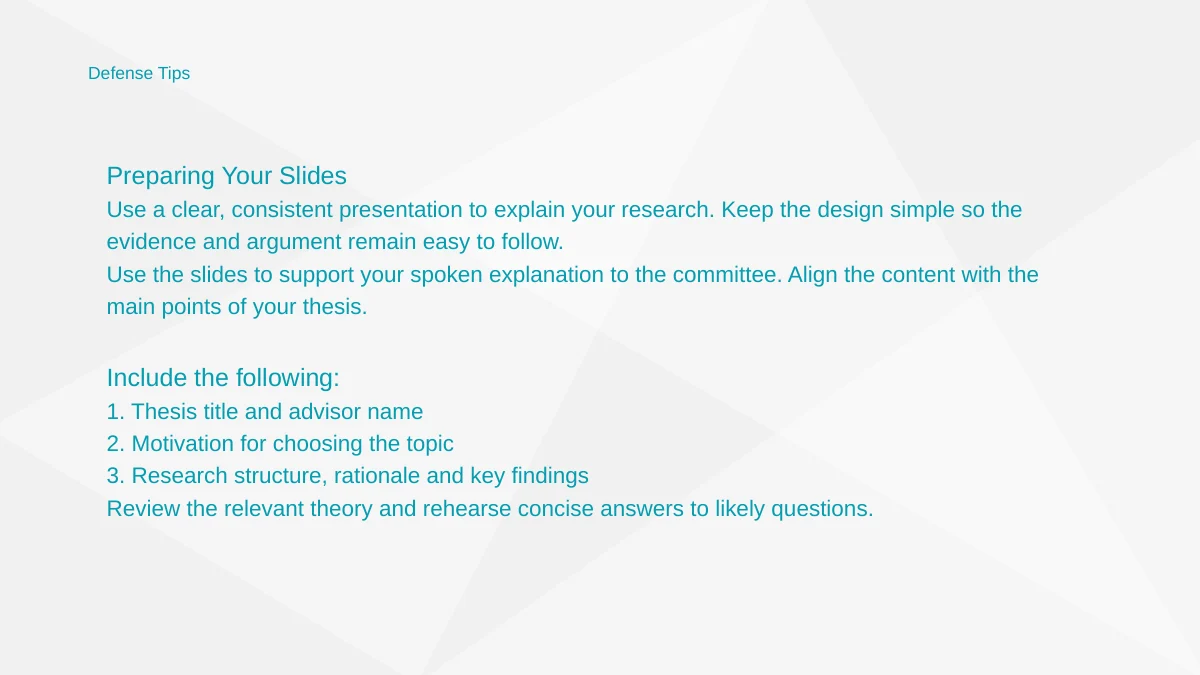 A Defense Tips page presents short preparation guidance in a plain text layout.