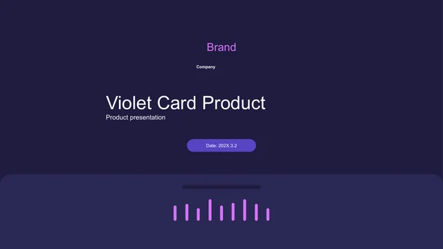 Modelo de apresentação Cartões Violetas de Produto — Capa violeta com espaço para a marca e barras verticais