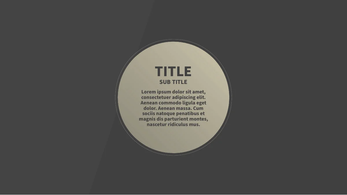 Painel circular de título e texto sobre fundo cinza-escuro texturizado.
